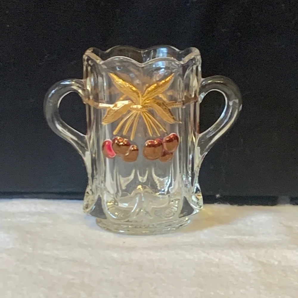 Vintage Mosser Glass Northwood Cherry & Cable Thumbprint Vase Celery Or Spooner